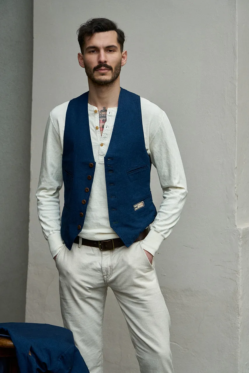 Scarti Lab Classic Vest 410-SM407 Cotton/Linen Blend Indigo