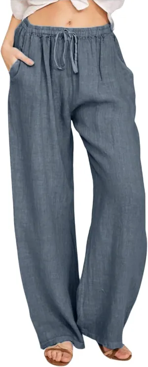 sdbrld Pantalones De Lino Mujer Verano Wide Leg Linen Pants for Women Linen Pants Linen Pants Women Summer,Womens Linen Pants with Pockets High Waist Adjustable Knot Casual Trousers (Z1-Grey, XXL)