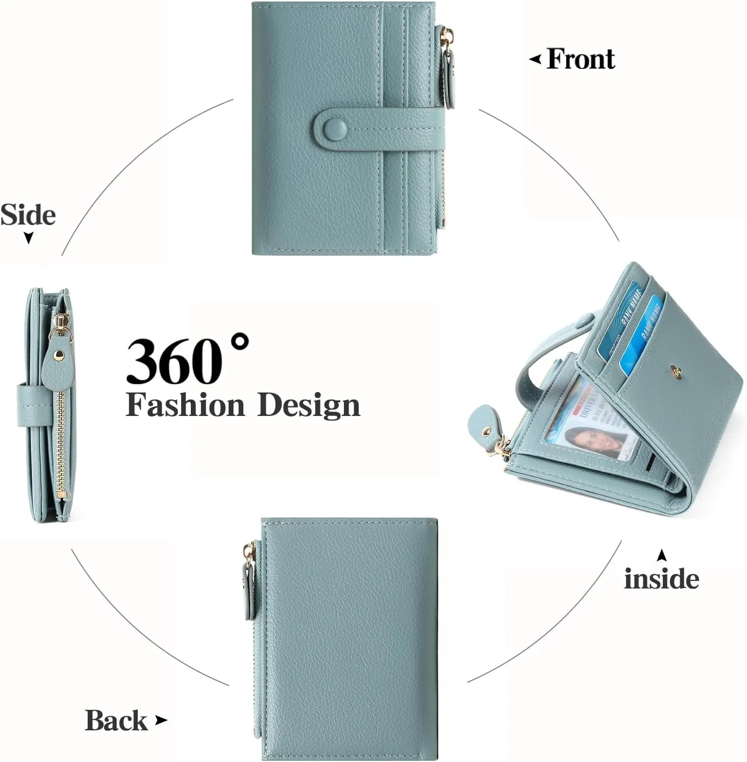 Small Womens Wallet Leather RFID Blocking Bifold Card Holder Zipper Coin Pocket Ladies Purse with ID Window