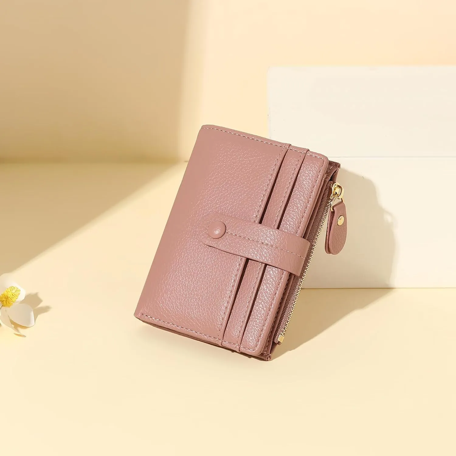 Small Womens Wallet Leather RFID Blocking Bifold Card Holder Zipper Coin Pocket Ladies Purse with ID Window