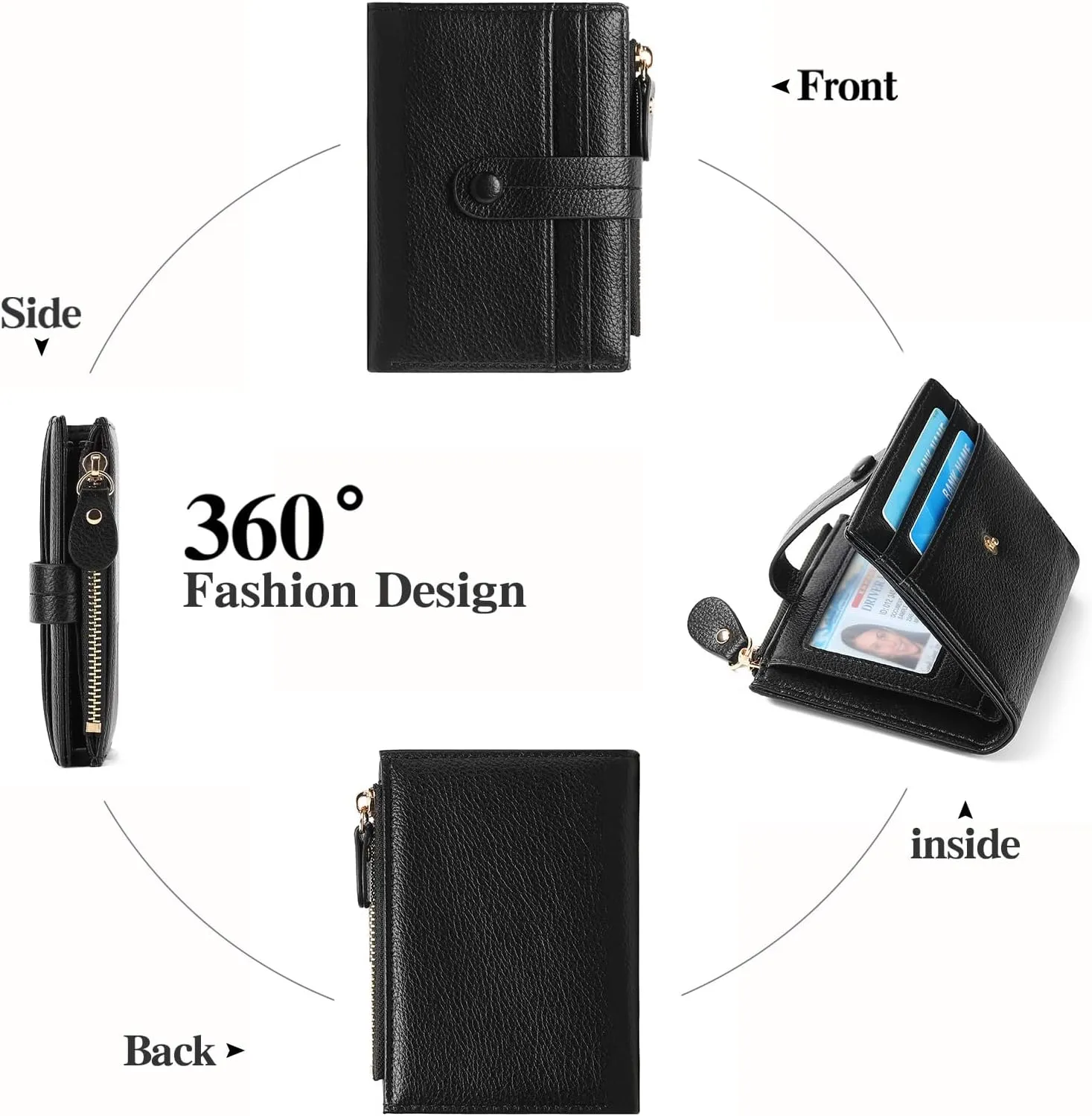 Small Womens Wallet Leather RFID Blocking Bifold Card Holder Zipper Coin Pocket Ladies Purse with ID Window