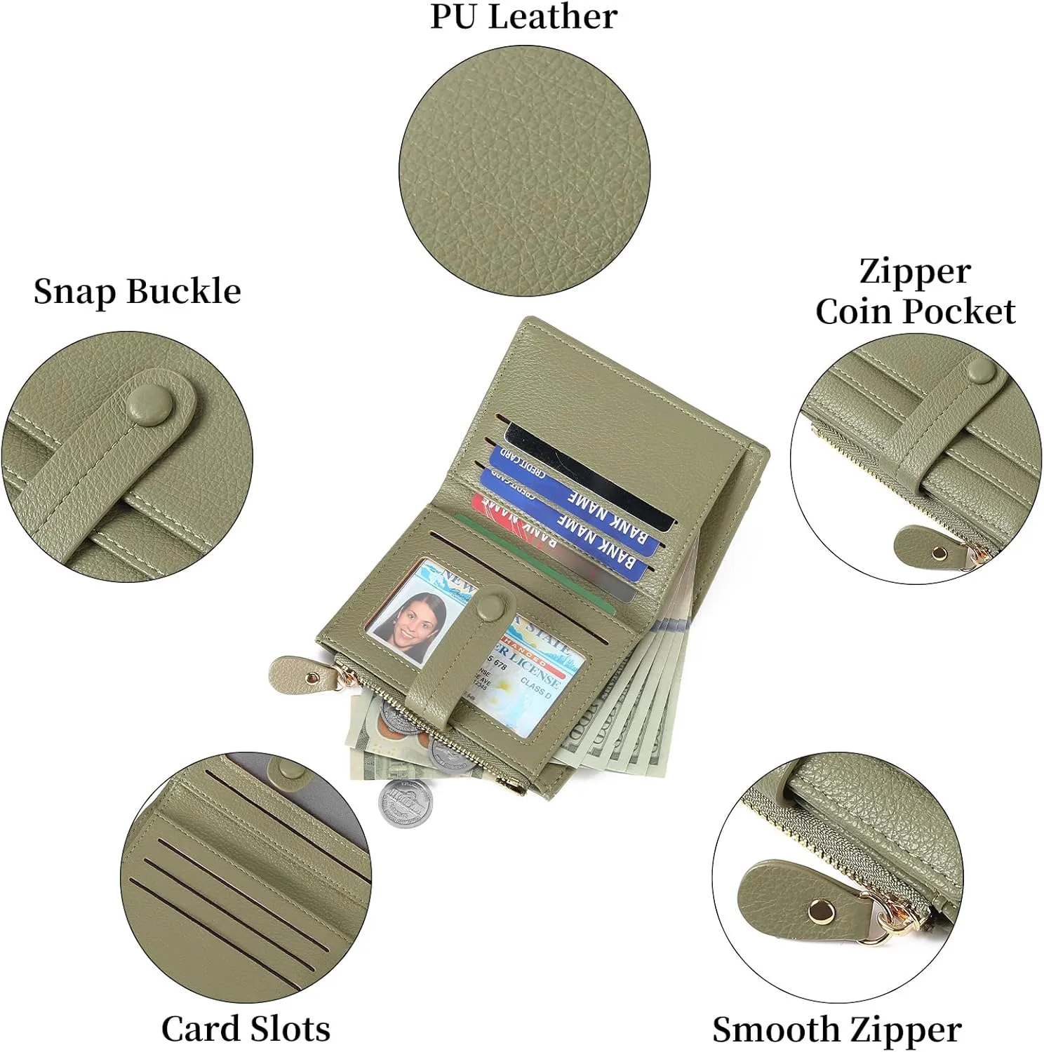Small Womens Wallet Leather RFID Blocking Bifold Card Holder Zipper Coin Pocket Ladies Purse with ID Window