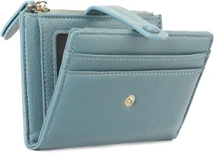 Small Womens Wallet Leather RFID Blocking Bifold Card Holder Zipper Coin Pocket Ladies Purse with ID Window