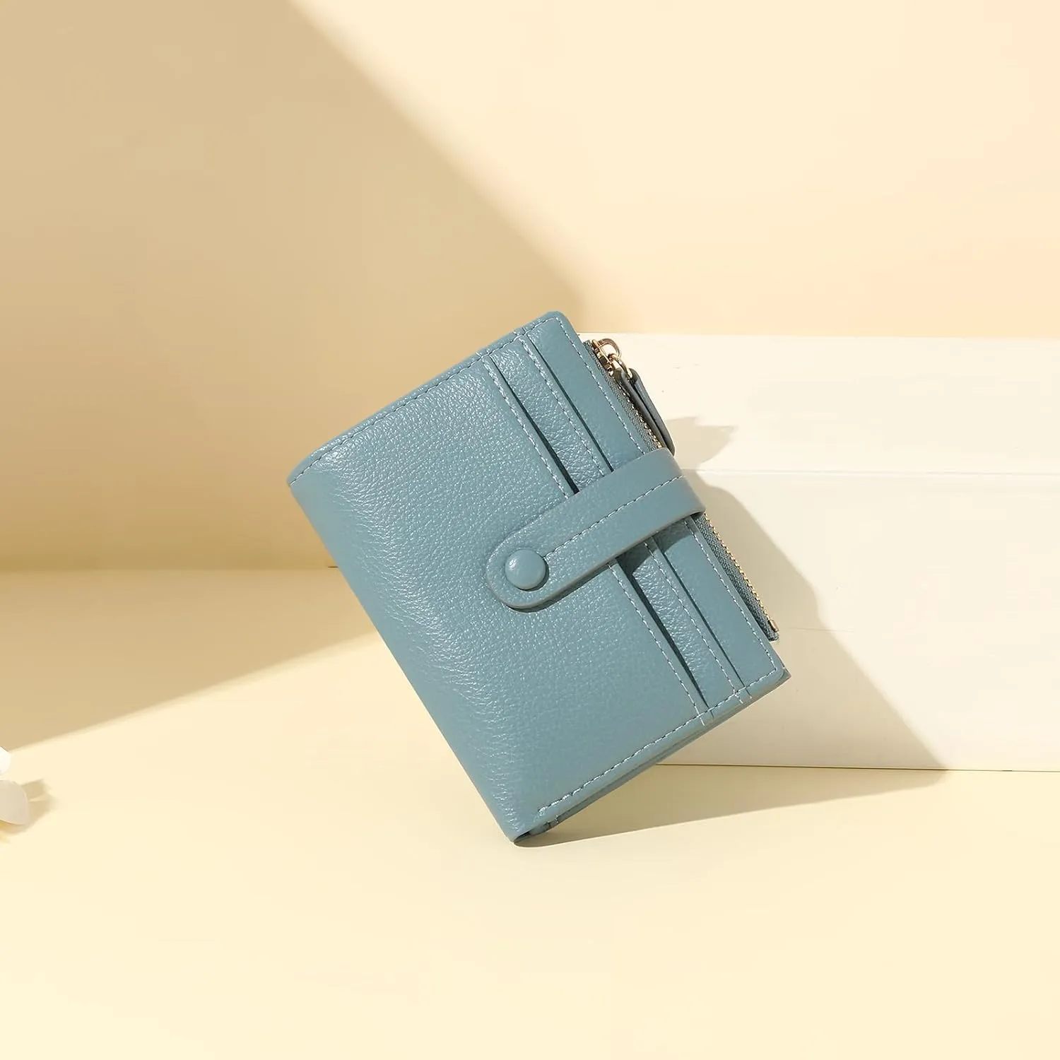 Small Womens Wallet Leather RFID Blocking Bifold Card Holder Zipper Coin Pocket Ladies Purse with ID Window