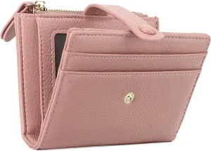 Small Womens Wallet Leather RFID Blocking Bifold Card Holder Zipper Coin Pocket Ladies Purse with ID Window