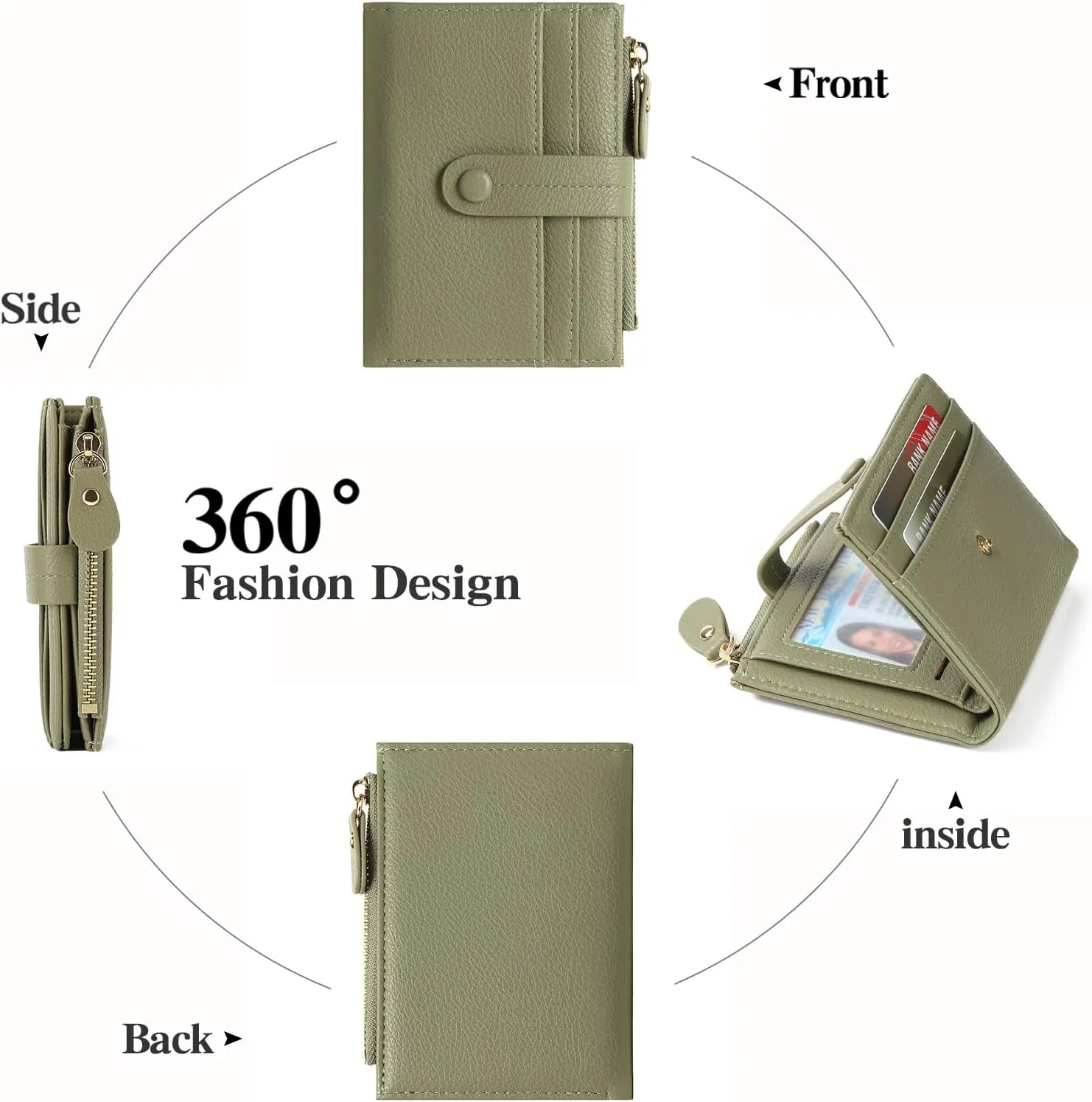 Small Womens Wallet Leather RFID Blocking Bifold Card Holder Zipper Coin Pocket Ladies Purse with ID Window
