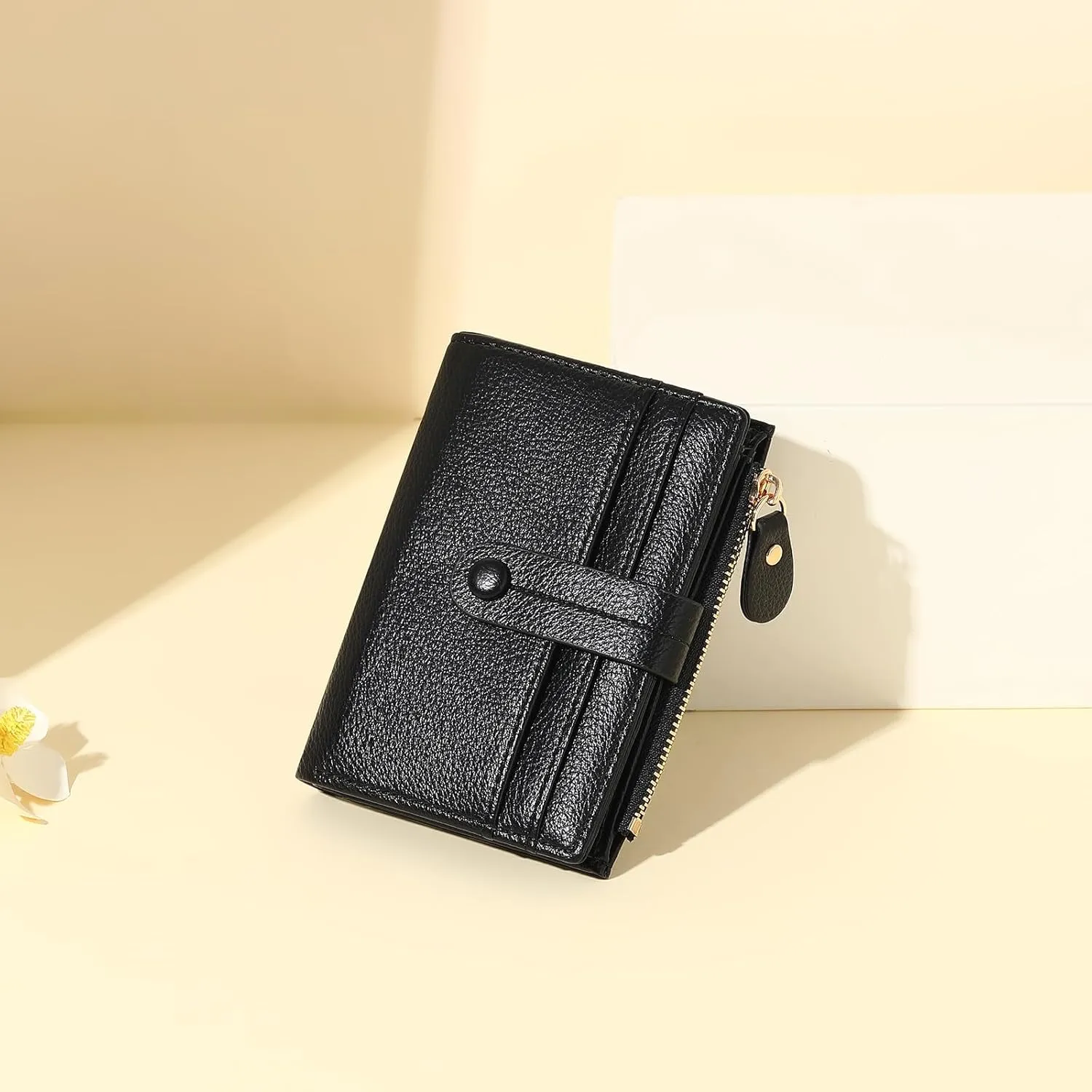 Small Womens Wallet Leather RFID Blocking Bifold Card Holder Zipper Coin Pocket Ladies Purse with ID Window