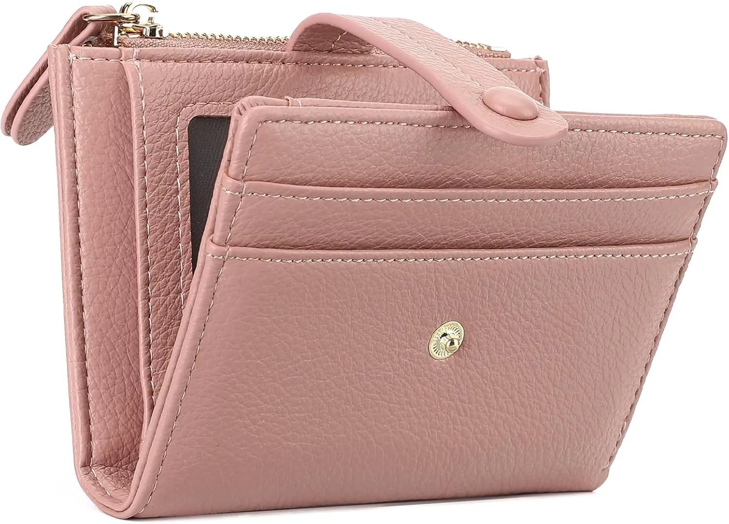Small Womens Wallet Leather RFID Blocking Bifold Card Holder Zipper Coin Pocket Ladies Purse with ID Window