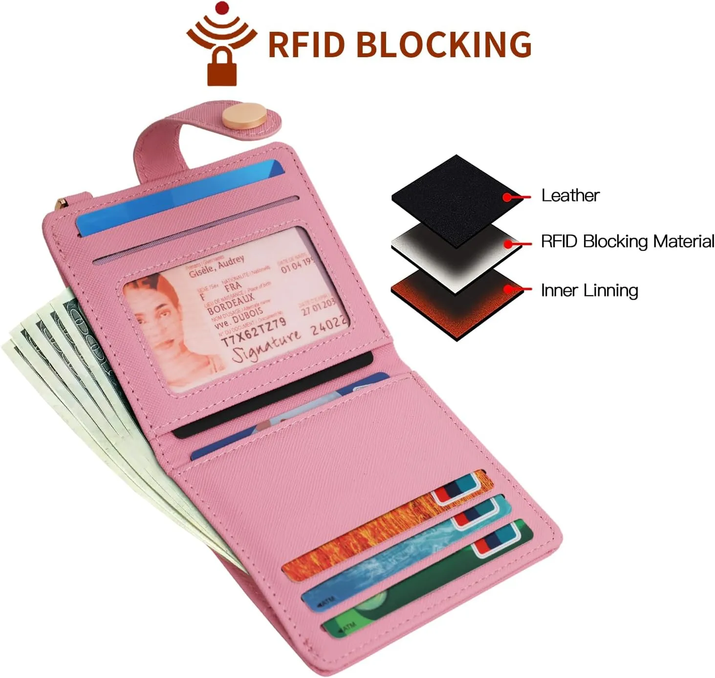 Small Womens Wallet, RFID Blocking Credit Card Holder Slim Bifold Purse with Zipper Coin Pocket, Keychain, ID Window