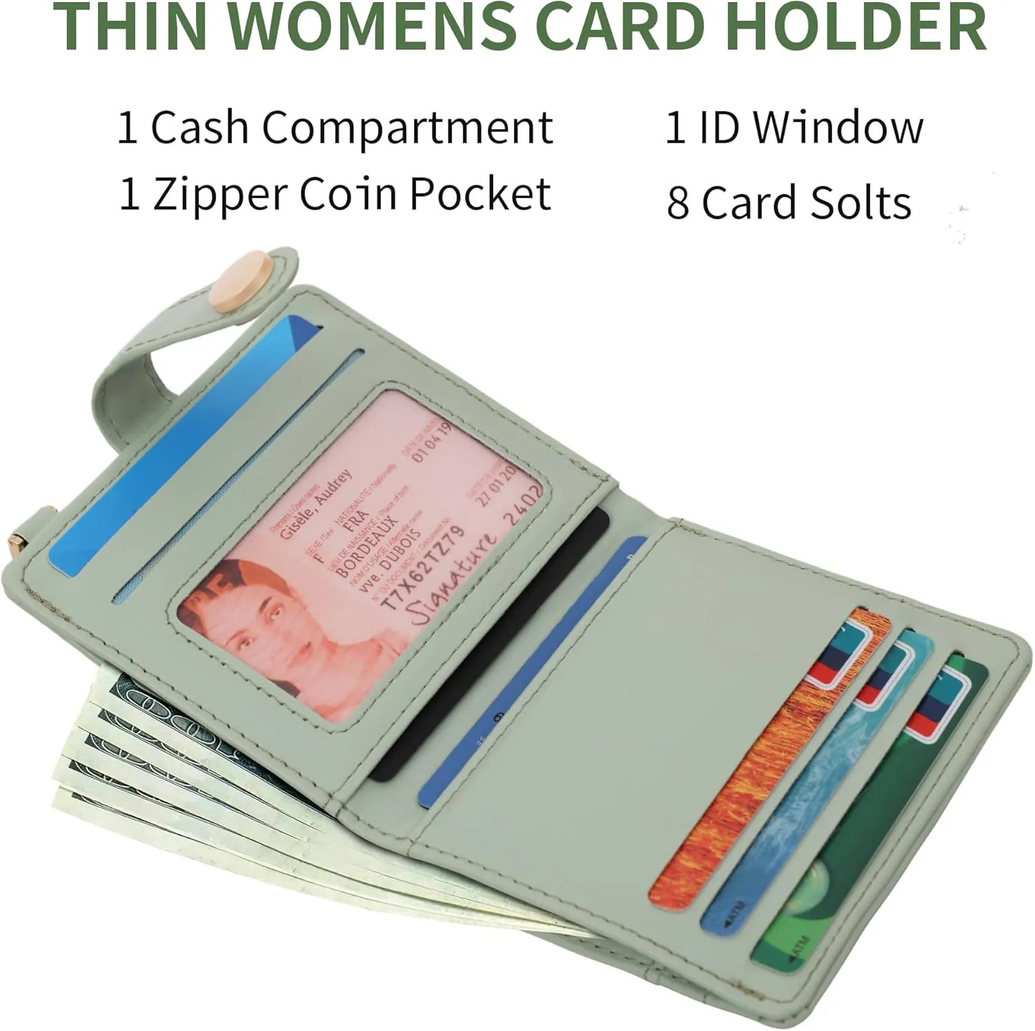 Small Womens Wallet, RFID Blocking Credit Card Holder Slim Bifold Purse with Zipper Coin Pocket, Keychain, ID Window