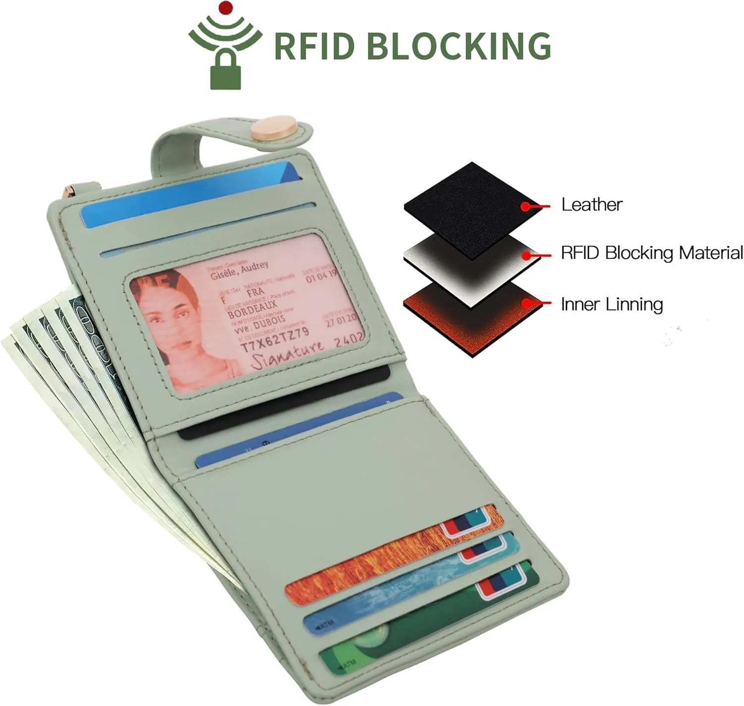 Small Womens Wallet, RFID Blocking Credit Card Holder Slim Bifold Purse with Zipper Coin Pocket, Keychain, ID Window