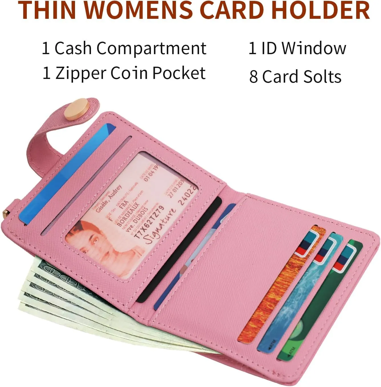 Small Womens Wallet, RFID Blocking Credit Card Holder Slim Bifold Purse with Zipper Coin Pocket, Keychain, ID Window