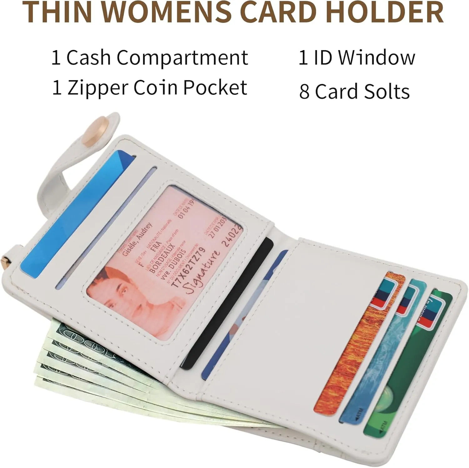 Small Womens Wallet, RFID Blocking Credit Card Holder Slim Bifold Purse with Zipper Coin Pocket, Keychain, ID Window