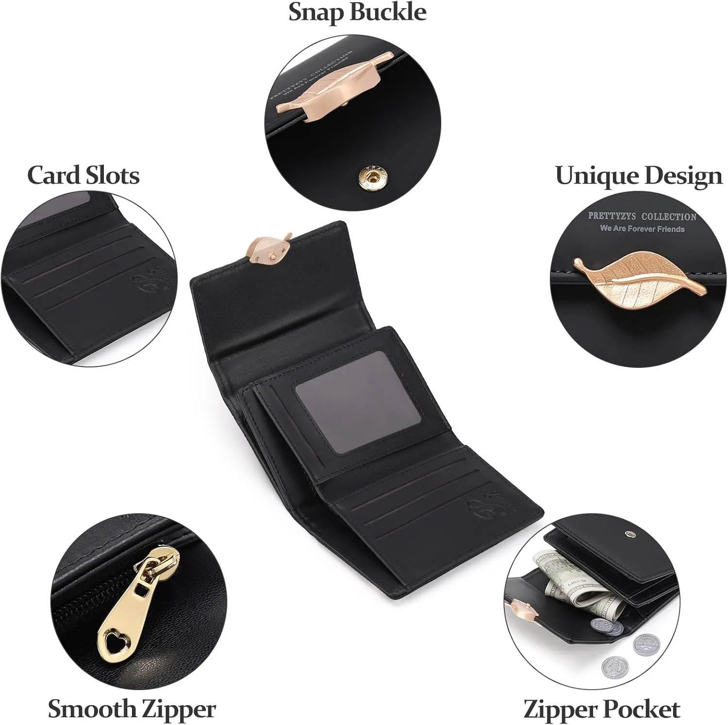 Small Womens Wallet Trifold Leather Card Holder RFID Blocking Zipper Pocket Ladies Purse with ID Window