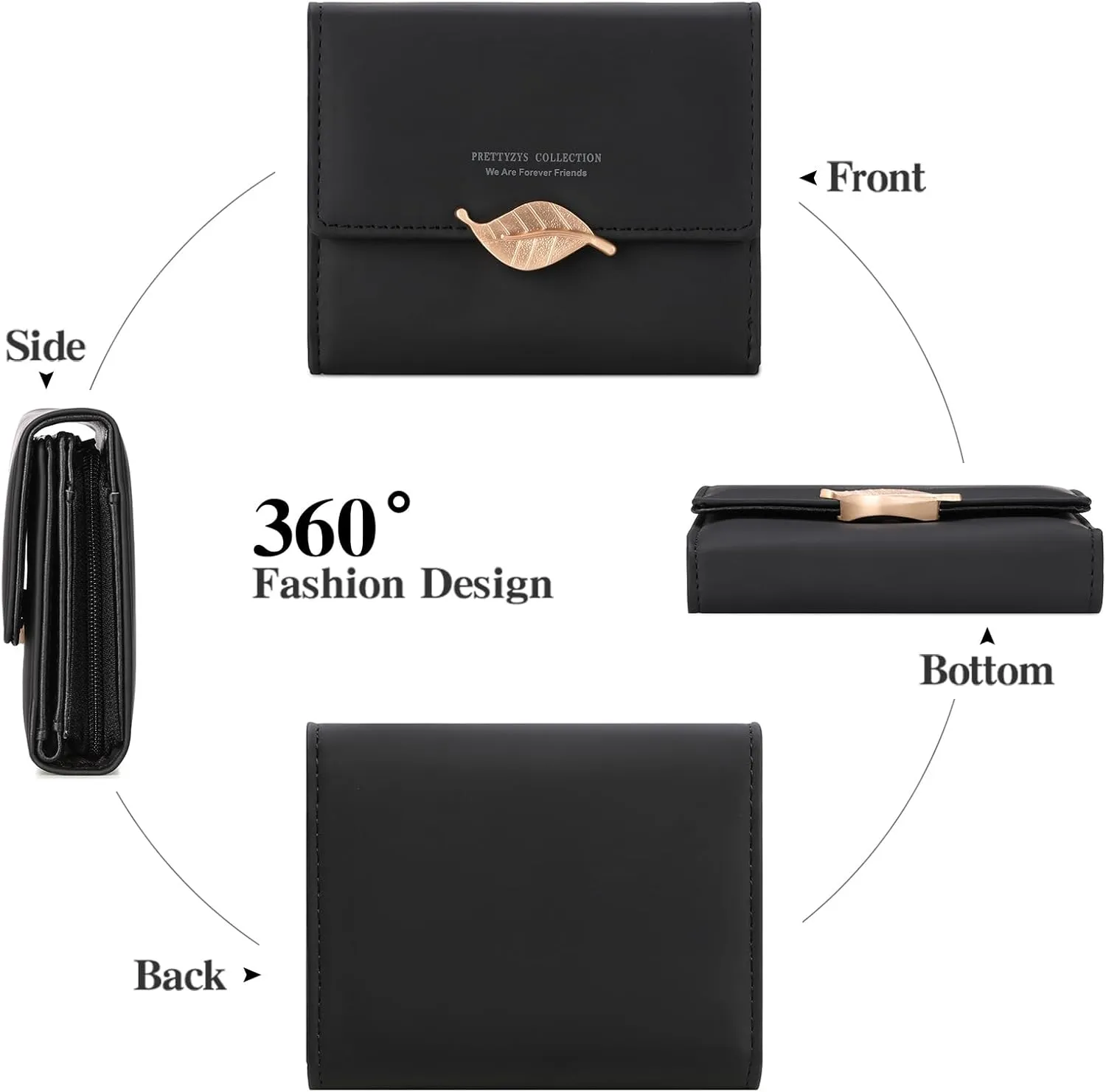 Small Womens Wallet Trifold Leather Card Holder RFID Blocking Zipper Pocket Ladies Purse with ID Window