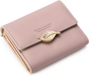 Small Womens Wallet Trifold Leather Card Holder RFID Blocking Zipper Pocket Ladies Purse with ID Window