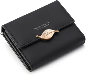 Small Womens Wallet Trifold Leather Card Holder RFID Blocking Zipper Pocket Ladies Purse with ID Window