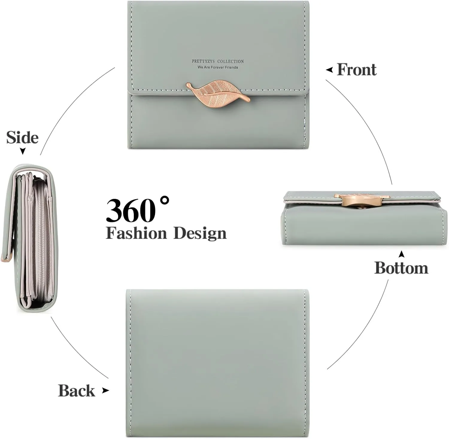 Small Womens Wallet Trifold Leather Card Holder RFID Blocking Zipper Pocket Ladies Purse with ID Window