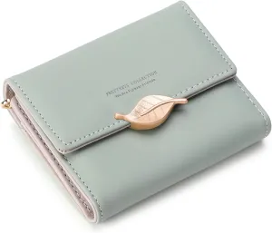 Small Womens Wallet Trifold Leather Card Holder RFID Blocking Zipper Pocket Ladies Purse with ID Window
