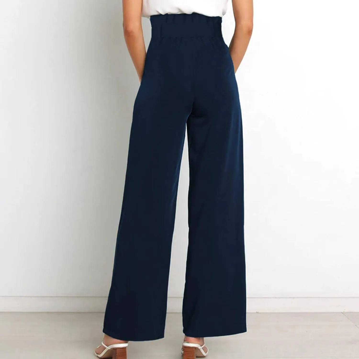 SMIDOW Womens High Waist Wide Leg Pants Paper Bag Business Casual Dress Pant Palazzo Long Work Trousers with Pockets
