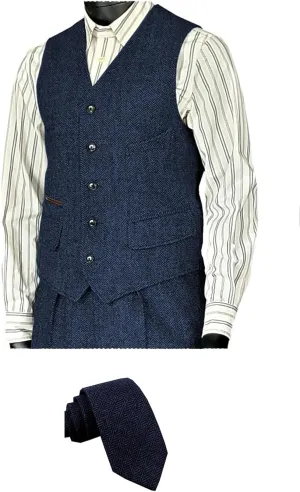 SOLOVEDRESS Men's Vintage Suit Vest Wool Sleeveless Waistcoat Tweed For Wedding Groomsmen