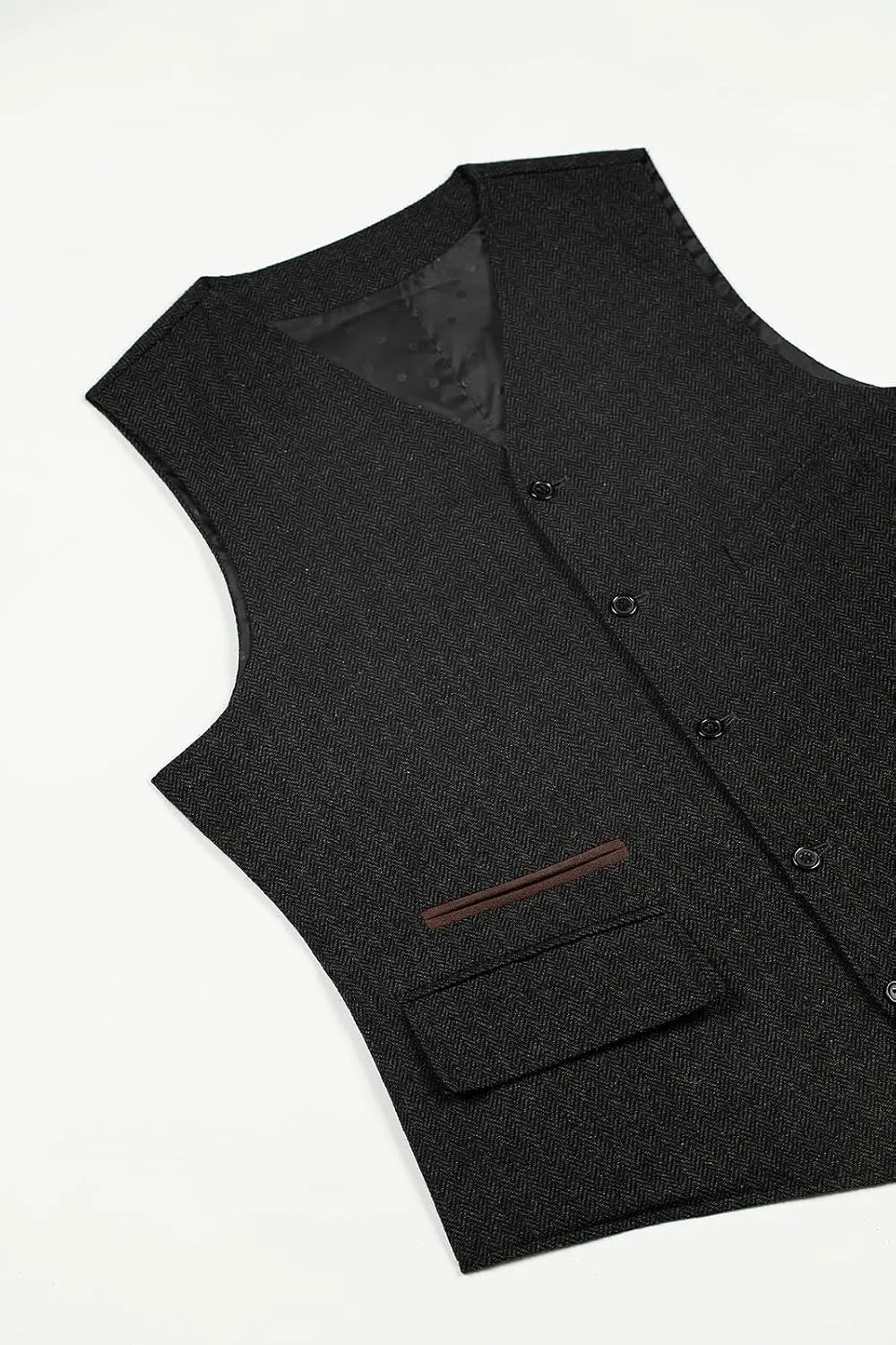 SOLOVEDRESS Men's Vintage Suit Vest Wool Sleeveless Waistcoat Tweed For Wedding Groomsmen