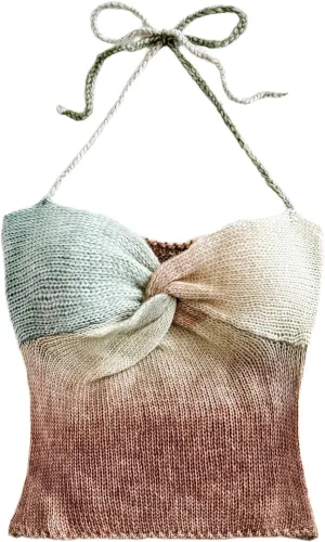 SOLY HUX Women's Y2k Ombre Halter Tops Sleeveless Twist Shirts Crochet Knit Going Out Crop Camisole
