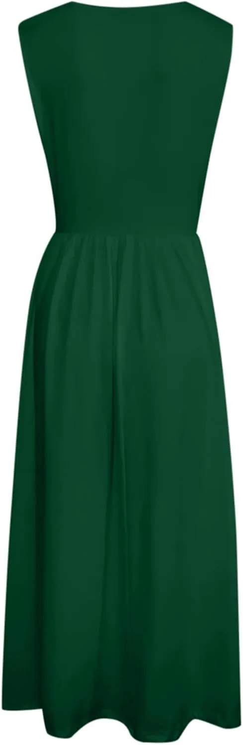 Spring Dresses for Women Tank Midi Dress Sleeveless A-Line Casual Floral T-Shirt Flowy Beach Sundress with Pockets