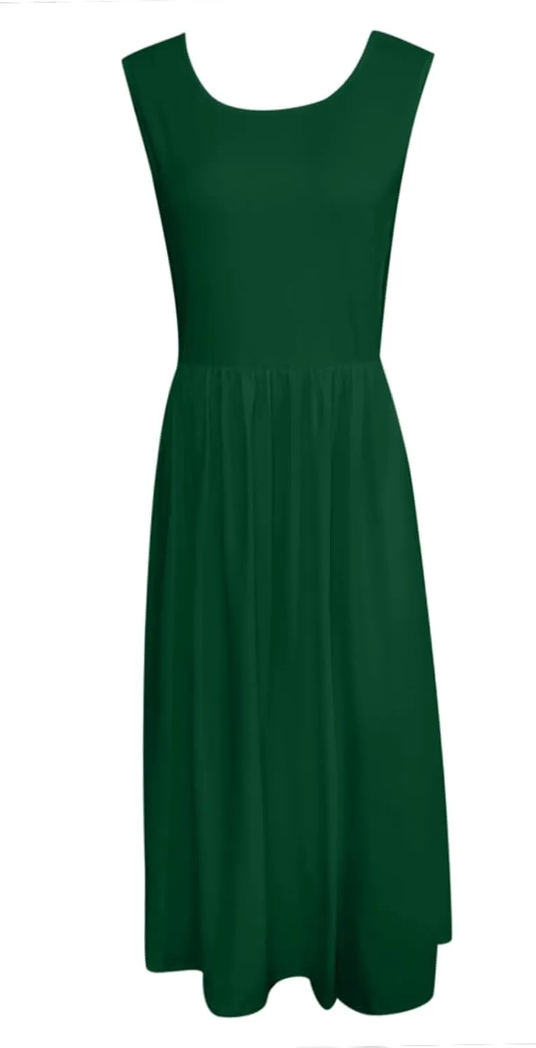 Spring Dresses for Women Tank Midi Dress Sleeveless A-Line Casual Floral T-Shirt Flowy Beach Sundress with Pockets