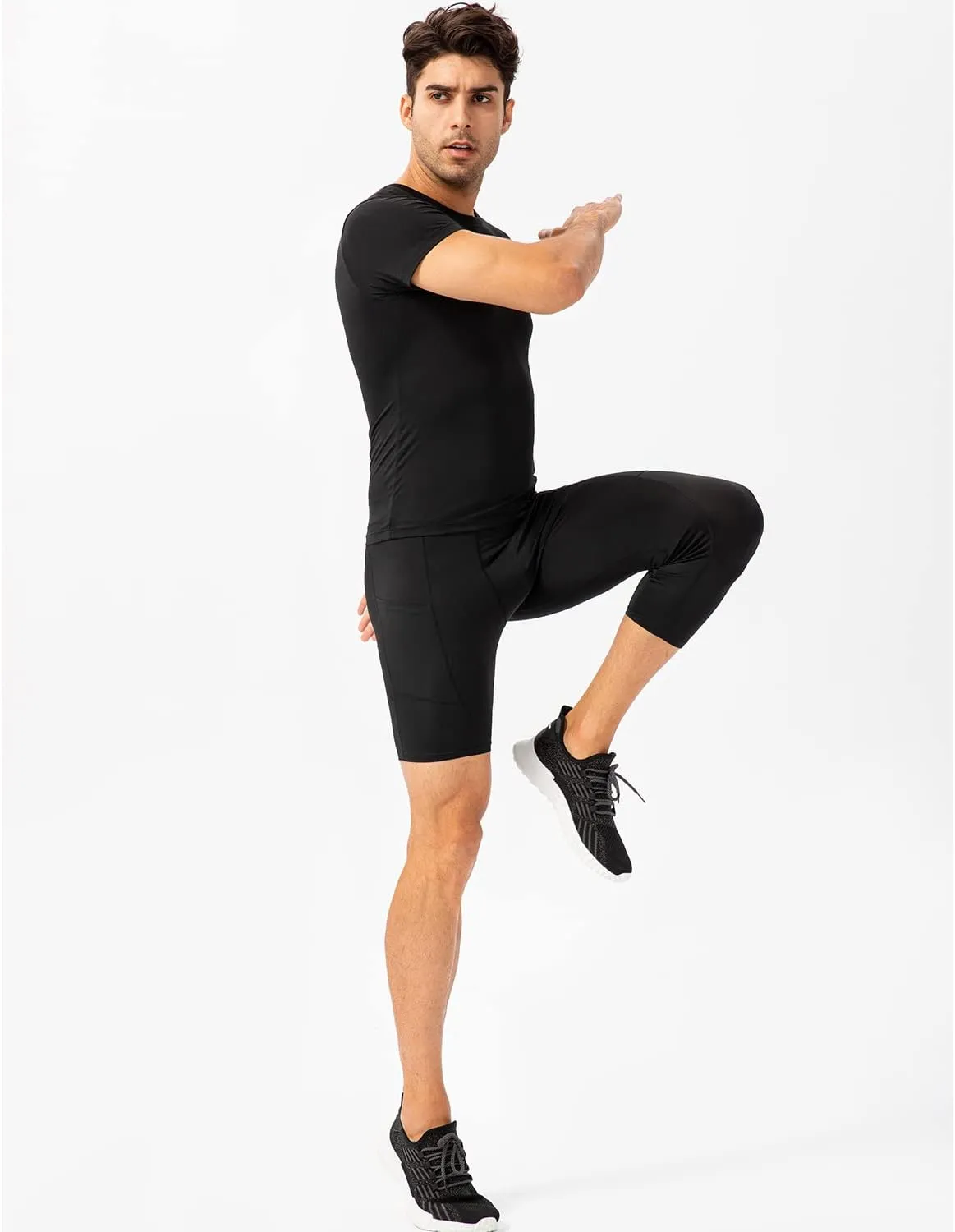 SPVISE 1 or 3 Pack 3/4 Compression Pants Men Athletic Gym Capri Leggings Running Tights Dry Fit Basketball Sports Base Layer