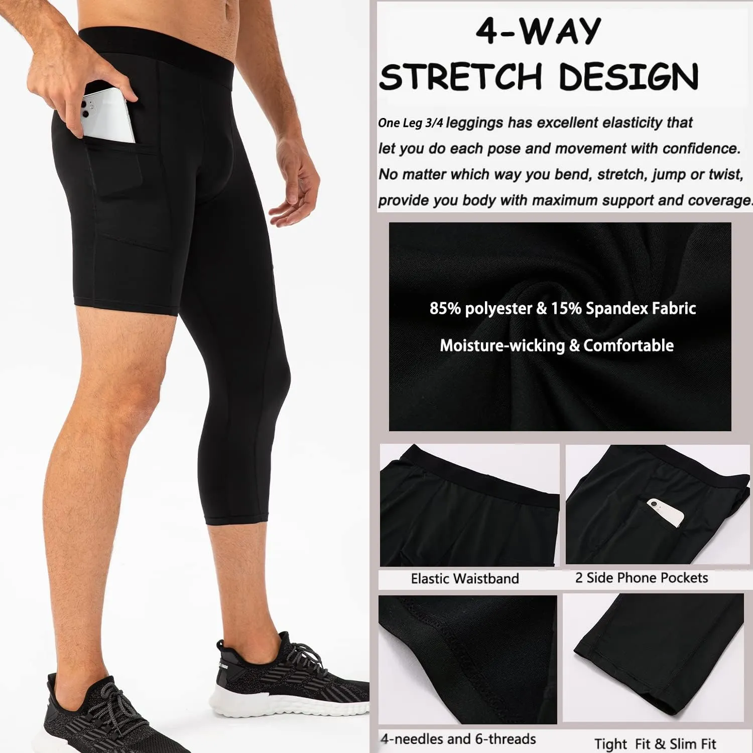SPVISE 1 or 3 Pack 3/4 Compression Pants Men Athletic Gym Capri Leggings Running Tights Dry Fit Basketball Sports Base Layer