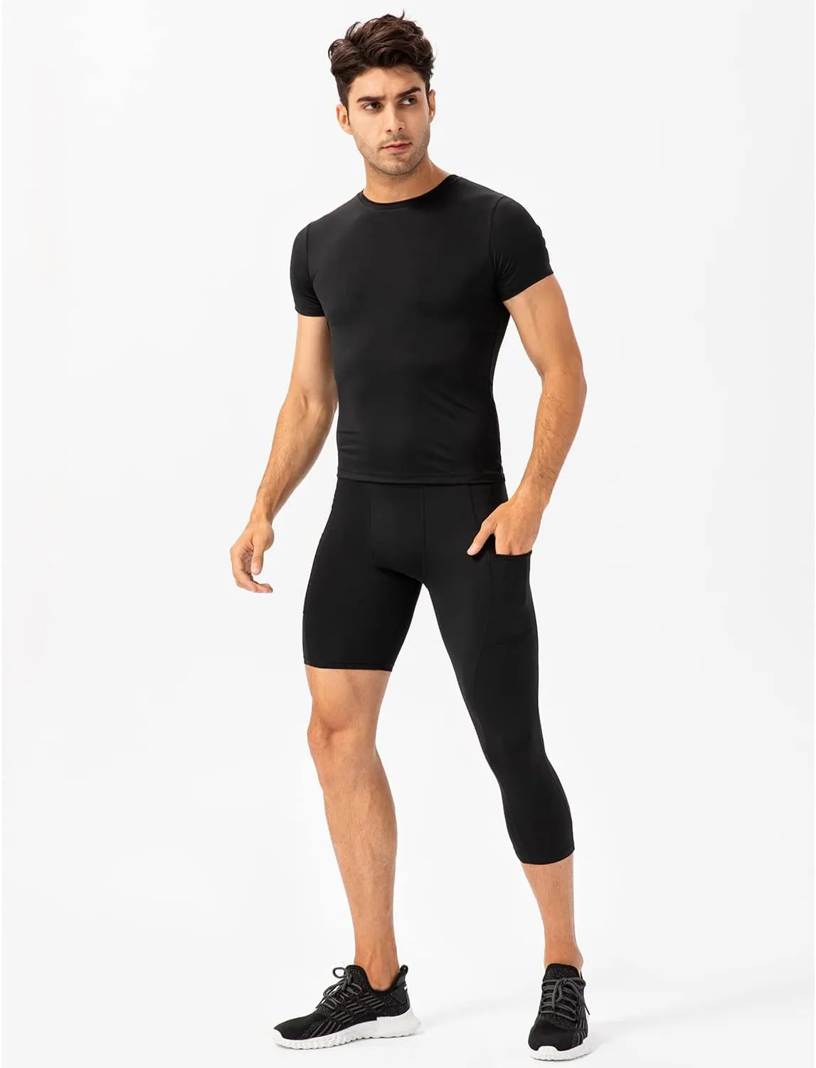 SPVISE 1 or 3 Pack 3/4 Compression Pants Men Athletic Gym Capri Leggings Running Tights Dry Fit Basketball Sports Base Layer