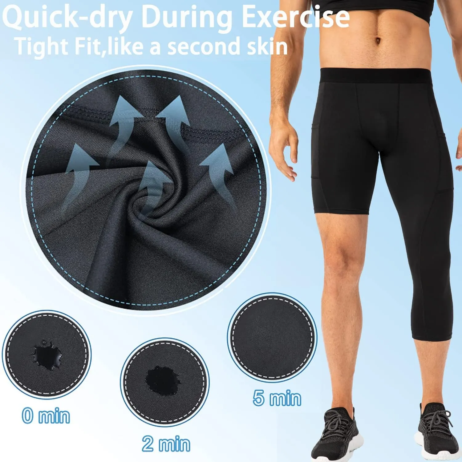 SPVISE 1 or 3 Pack 3/4 Compression Pants Men Athletic Gym Capri Leggings Running Tights Dry Fit Basketball Sports Base Layer