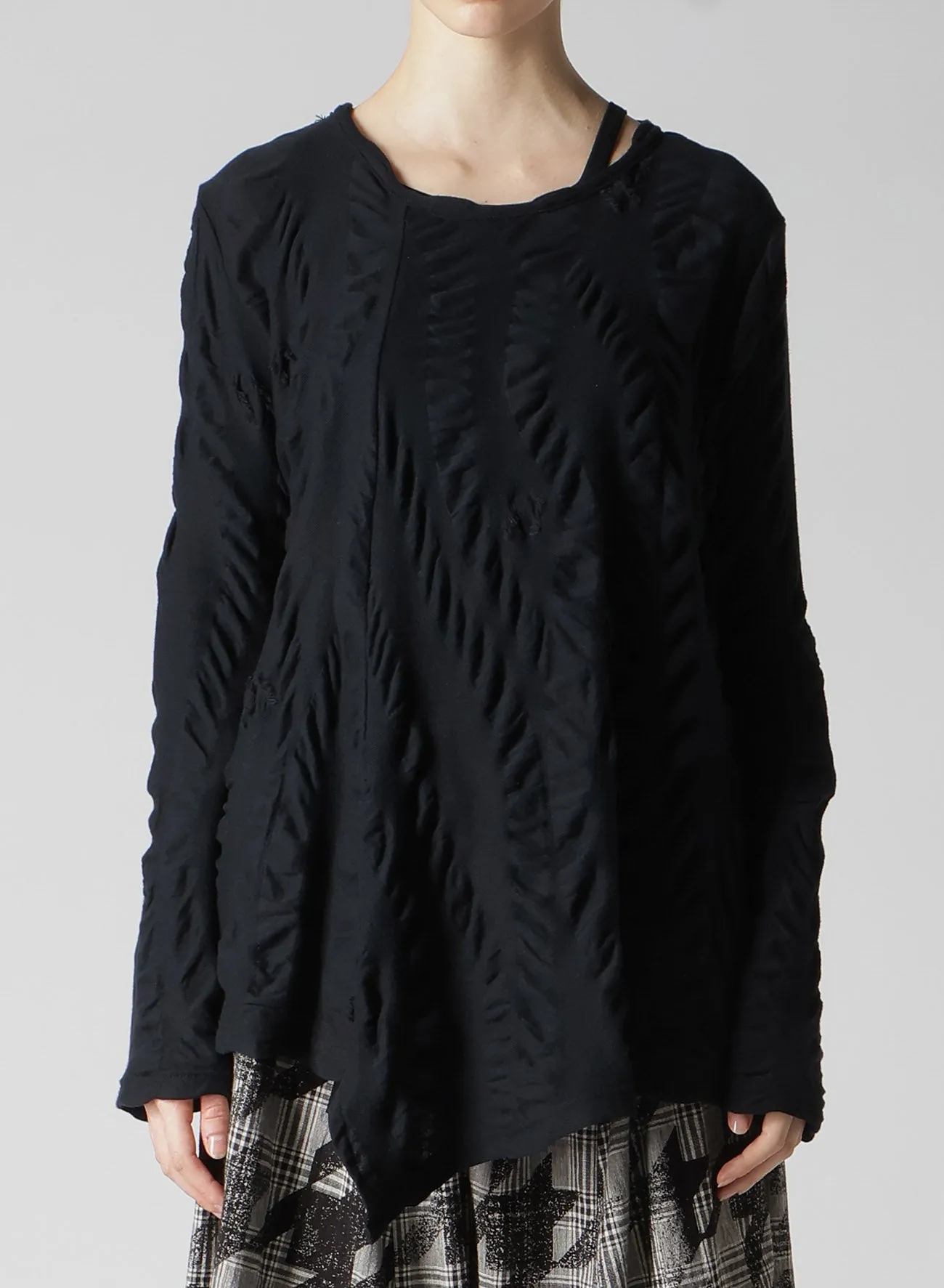 SQUARE CUT JQ ROUND NECK FLARE LONG SLEEVE