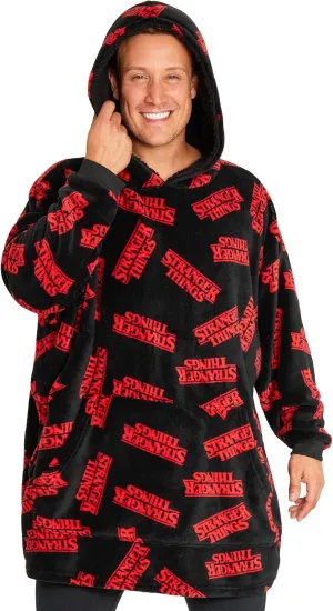 Stranger Things Blanket Hoodie for Adults and Teenagers - Cosy Oversized Fleece Hoodie One Size Sherpa Hood - Gifts for Her