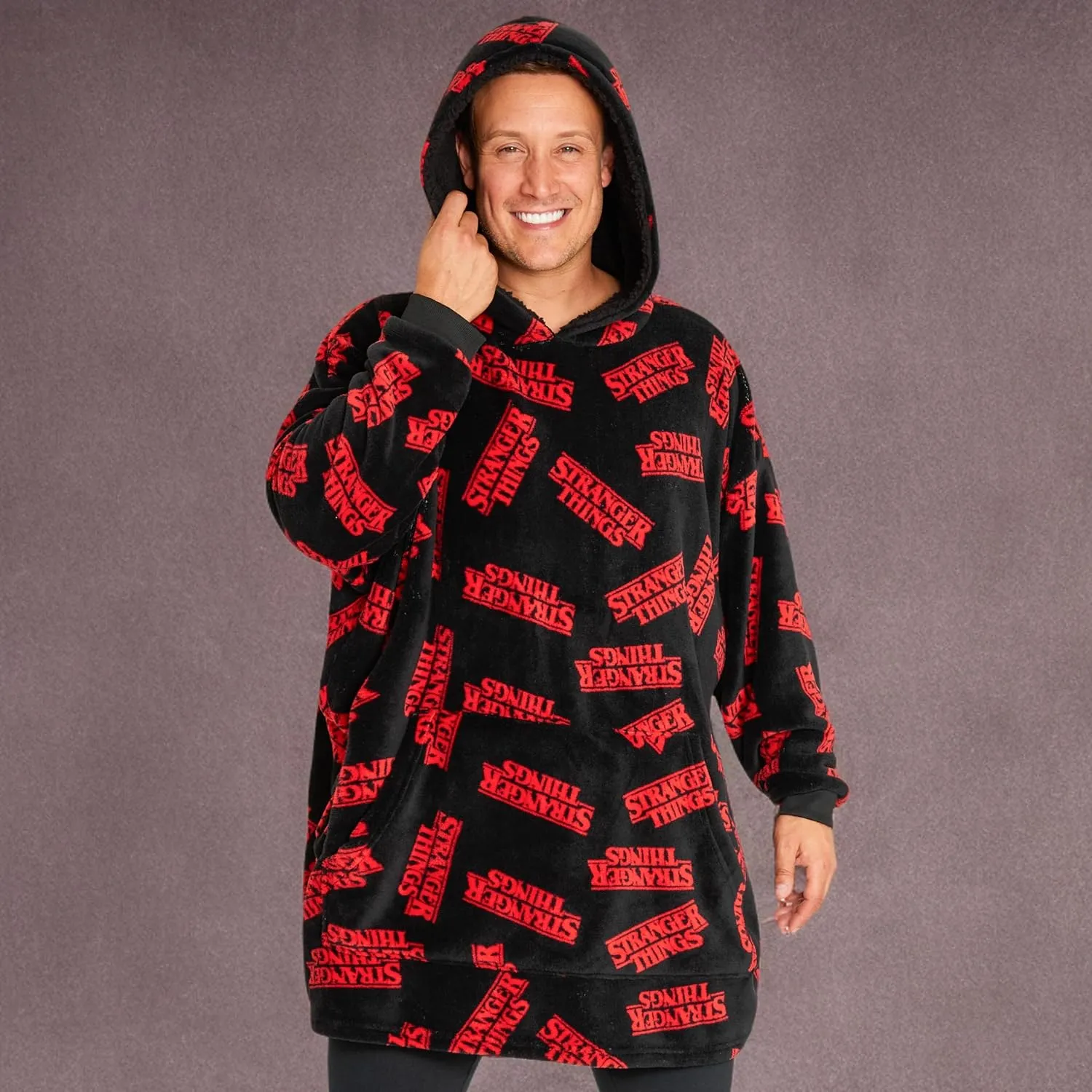 Stranger Things Blanket Hoodie for Adults and Teenagers - Cosy Oversized Fleece Hoodie One Size Sherpa Hood - Gifts for Her