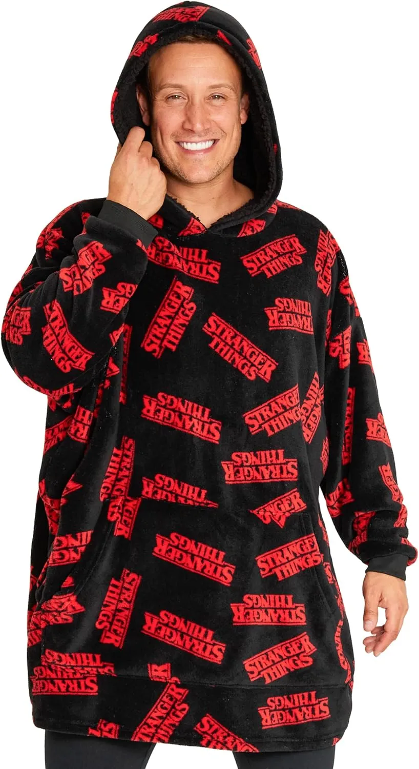 Stranger Things Blanket Hoodie for Adults and Teenagers - Cosy Oversized Fleece Hoodie One Size Sherpa Hood - Gifts for Her