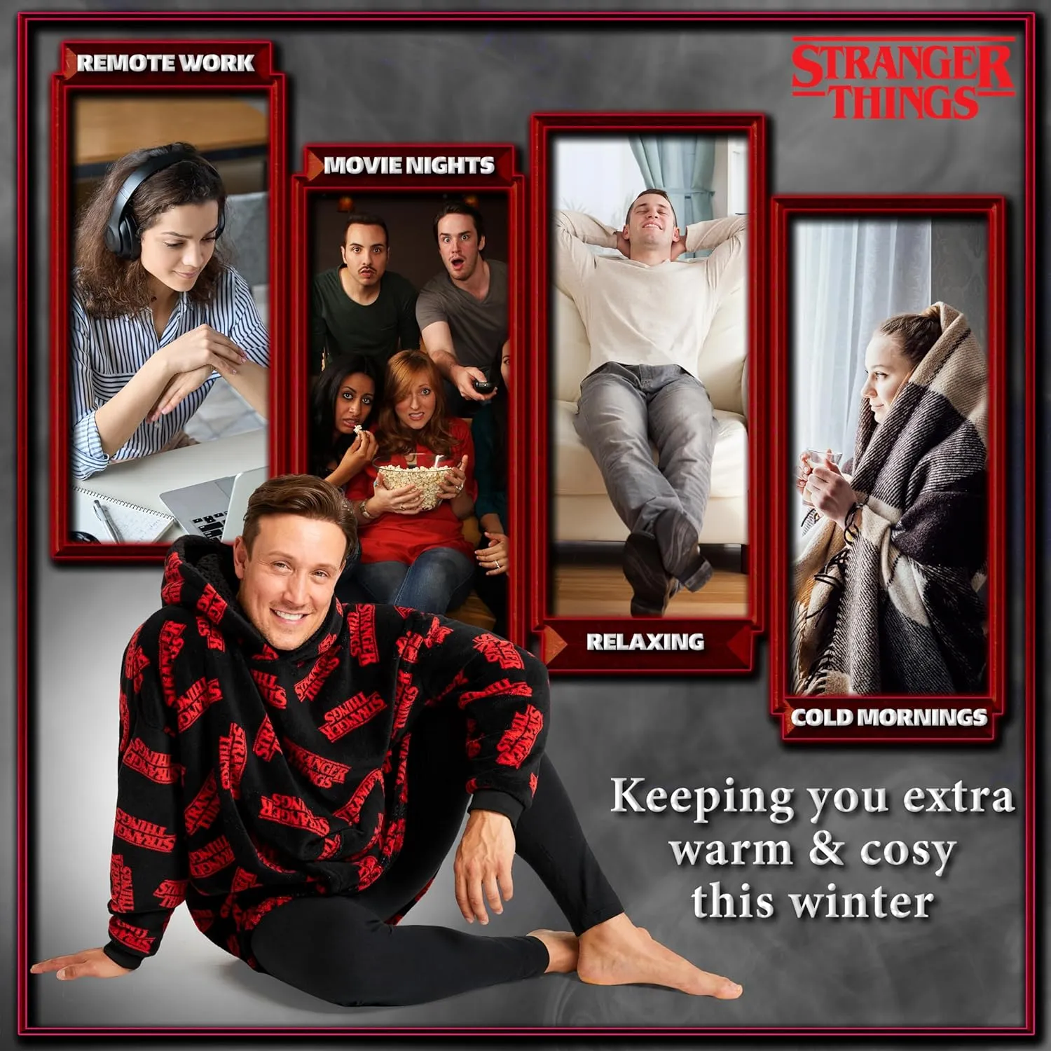 Stranger Things Blanket Hoodie for Adults and Teenagers - Cosy Oversized Fleece Hoodie One Size Sherpa Hood - Gifts for Her