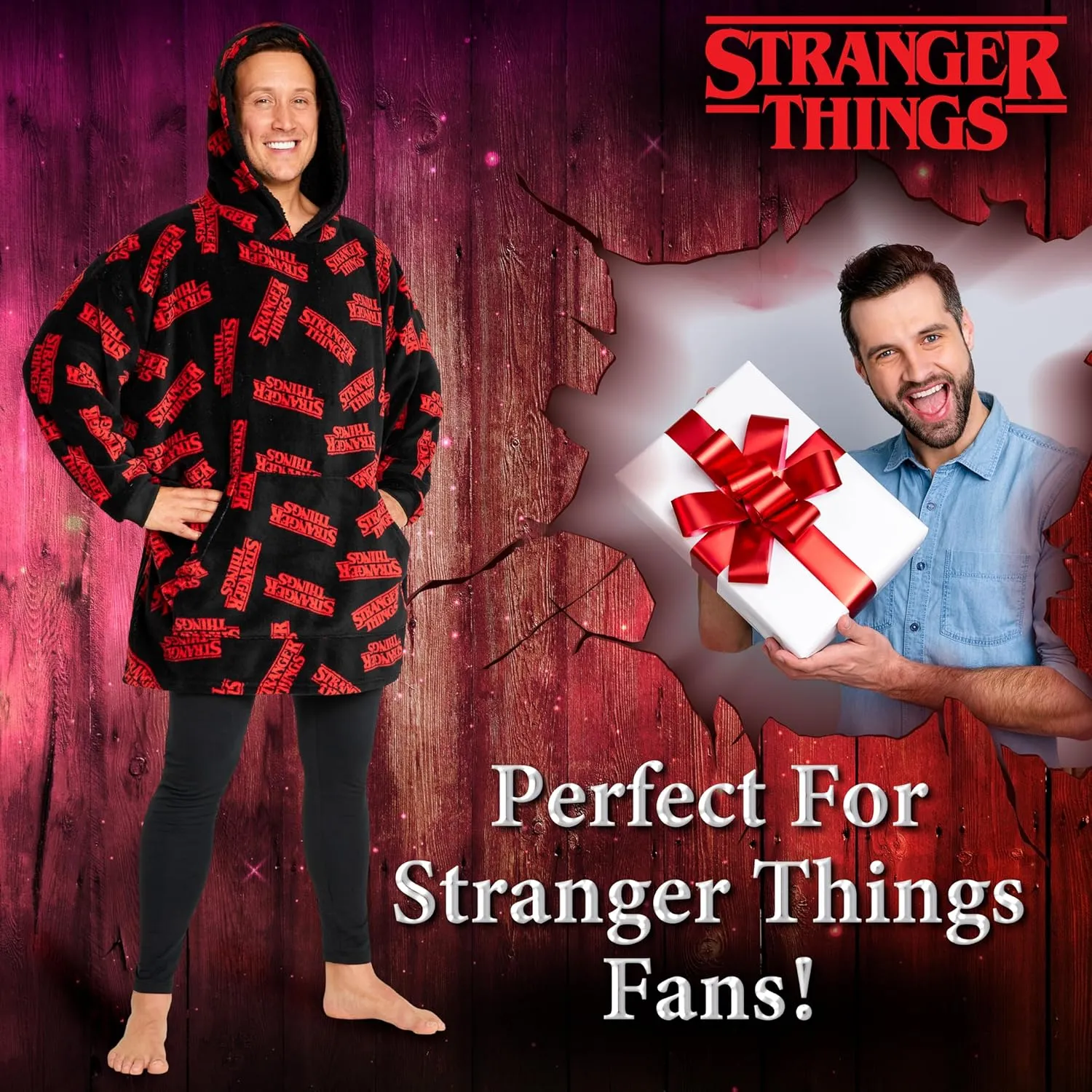 Stranger Things Blanket Hoodie for Adults and Teenagers - Cosy Oversized Fleece Hoodie One Size Sherpa Hood - Gifts for Her