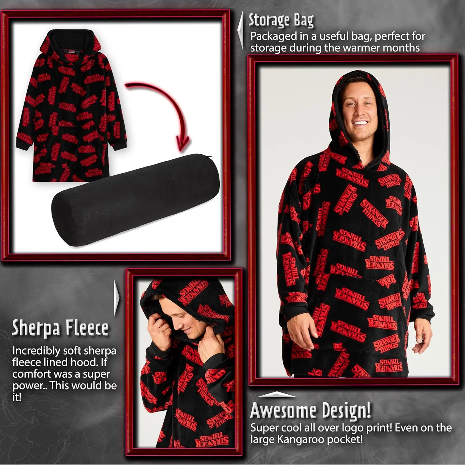 Stranger Things Blanket Hoodie for Adults and Teenagers - Cosy Oversized Fleece Hoodie One Size Sherpa Hood - Gifts for Her