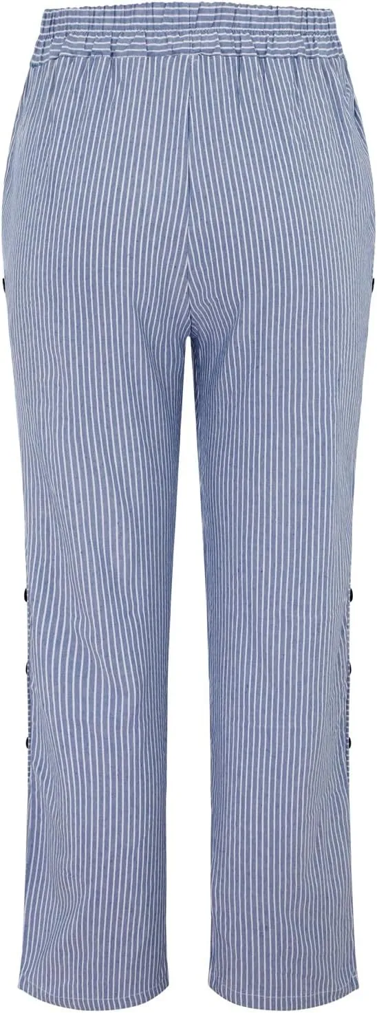 Striped Linen Pants for Women 2025, Trendy Spring Summer Casual Pants High Waist Straight Leg Trousers with Pockets