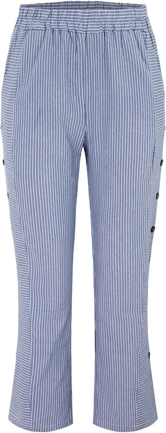 Striped Linen Pants for Women 2025, Trendy Spring Summer Casual Pants High Waist Straight Leg Trousers with Pockets