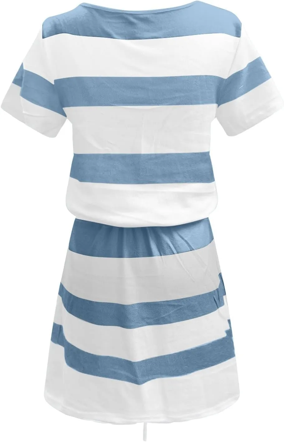 Summer Dresses for Women 2024 Vacation Casual Short Sleeve v Neck Drawstring Mini Dress Striped Tshirt Dress