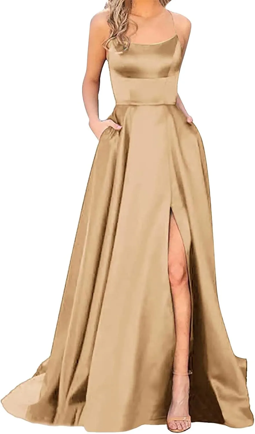 Summer Dresses for Women 2025, Wedding Guest Dresses for Women Elegant Chiffon Satin Prom Dress Long Formal Dress