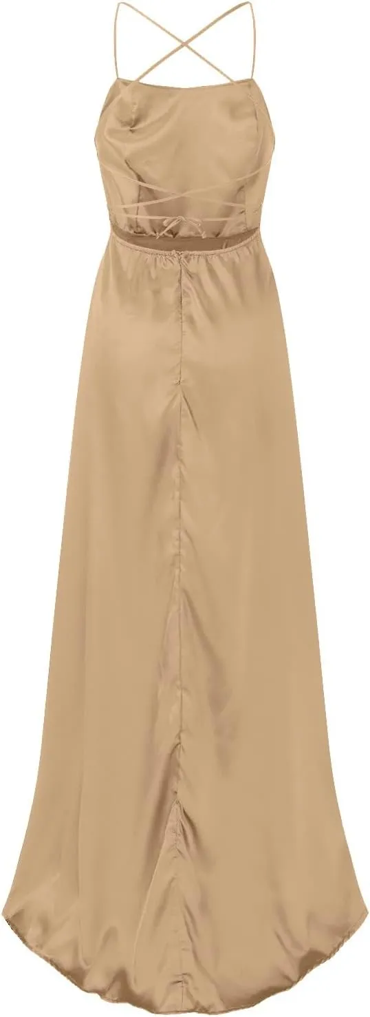 Summer Dresses for Women 2025, Wedding Guest Dresses for Women Elegant Chiffon Satin Prom Dress Long Formal Dress