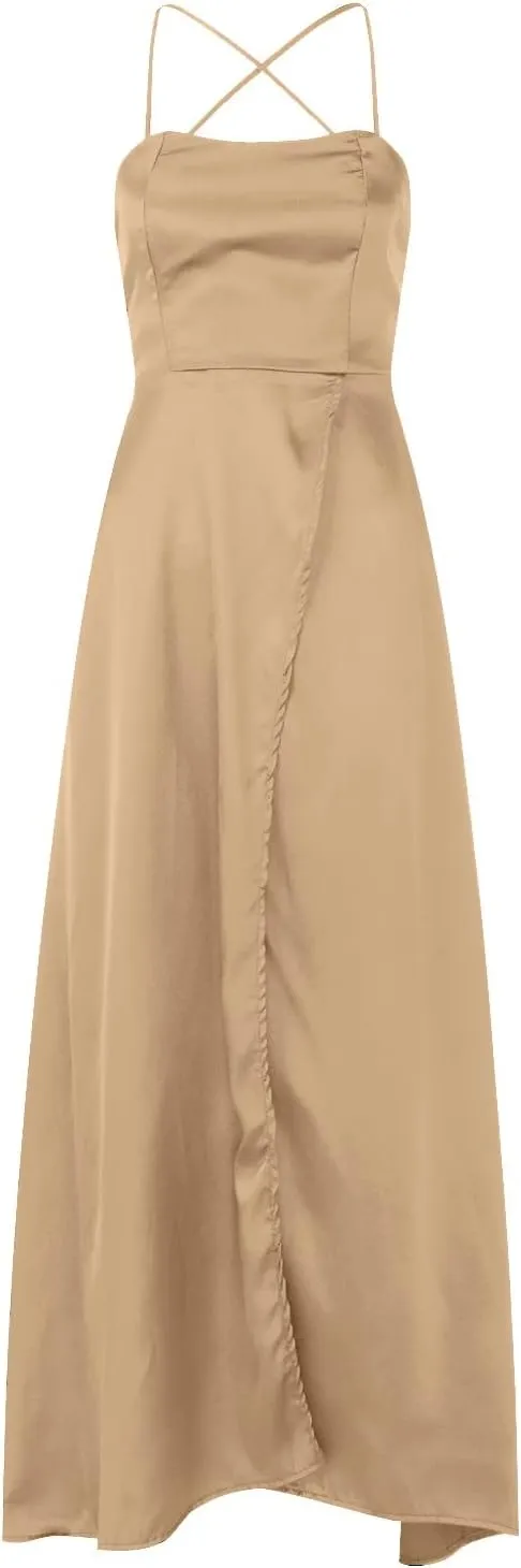 Summer Dresses for Women 2025, Wedding Guest Dresses for Women Elegant Chiffon Satin Prom Dress Long Formal Dress