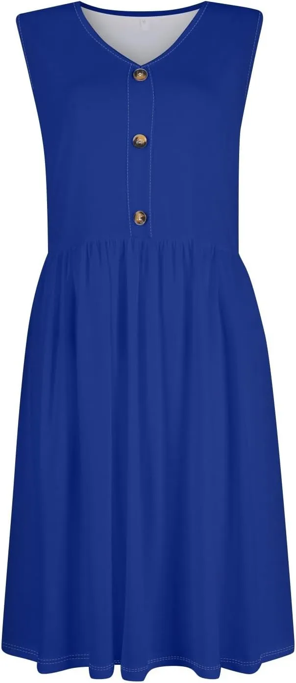 Summer Dresses for Women Loose Sundresses printedCasual Tshirt Tank Dresses Beach Sleeveless Mini Dress with Pockets