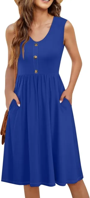 Summer Dresses for Women Loose Sundresses printedCasual Tshirt Tank Dresses Beach Sleeveless Mini Dress with Pockets