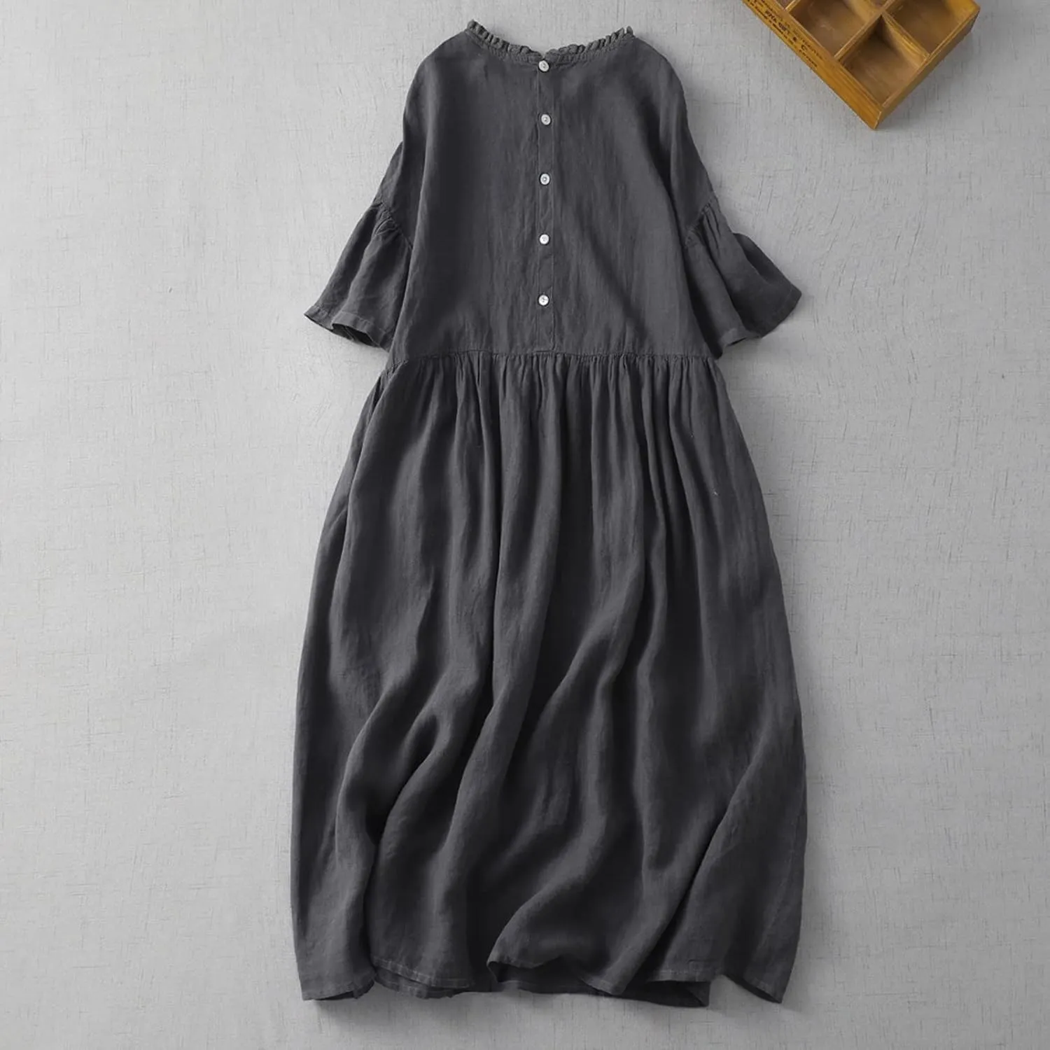 Summer Fashion Cotton Linen Shirt Dresses Women Short Sleeve Button Down High Waist Slim Long Dress Casual Maxi Dress