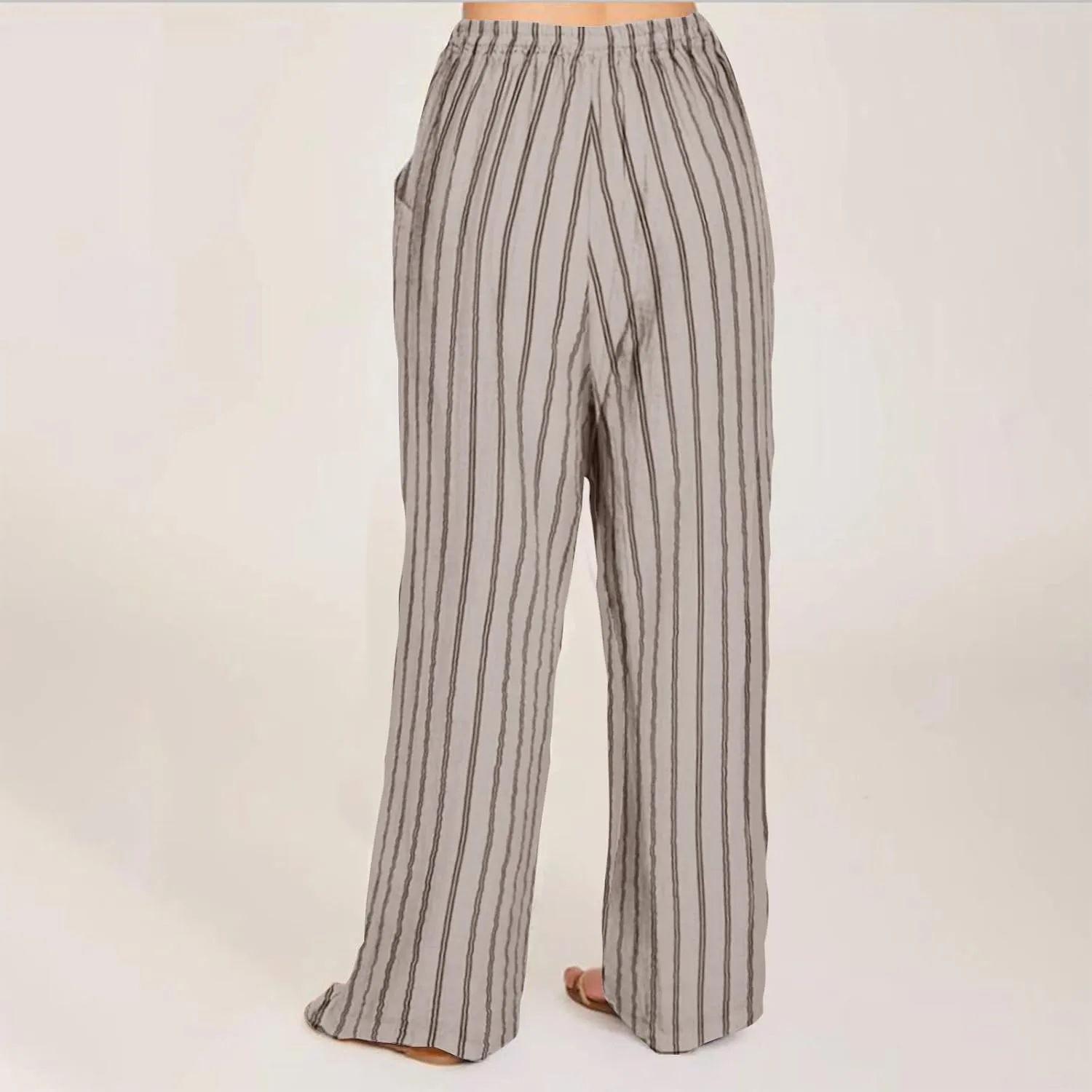 Summer Pants for Women 2024,Striped Wide Leg Loose Drawstring High Waist Palazzo Trousers Pants with Pockets